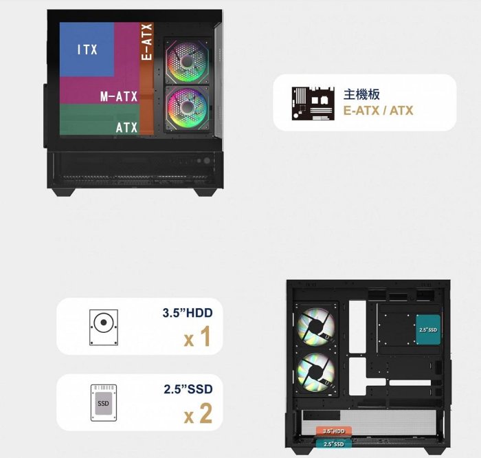 Mavoly 松聖 INFINITE AURA X01 BLACK E-ATX電腦機殼 黑色/支援背插式ATX