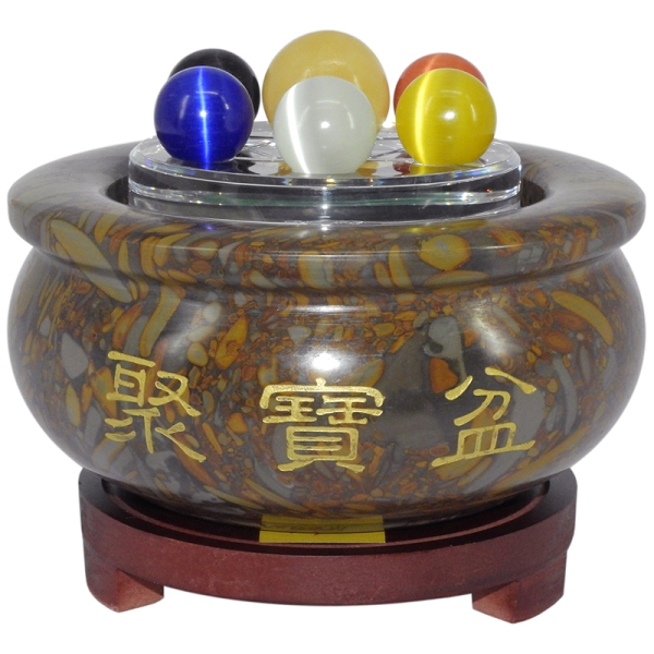 吉祥開運坊】【七星女媧石聚寶盆(大型) 附五色石+五帝錢+七星陣+底座聚