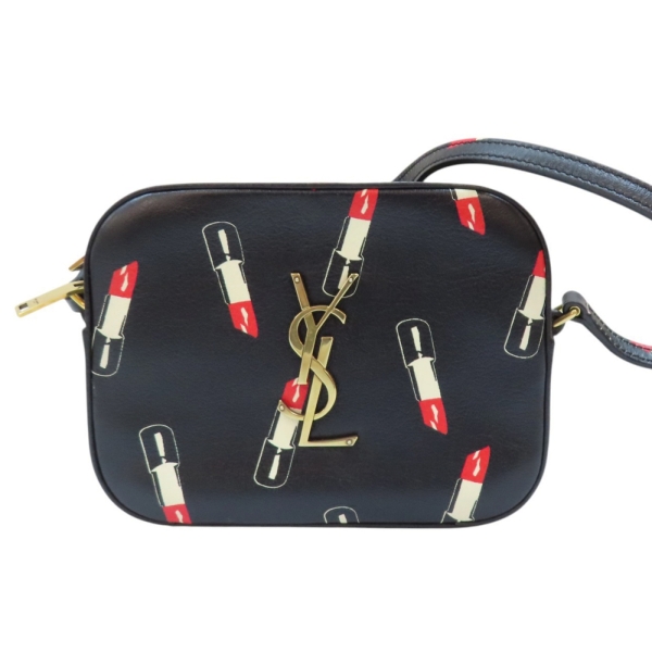 【二手名牌BRAND OFF】SAINT LAURENT YSL 聖羅蘭【再降價】黑色牛皮 口紅印花 肩揹包