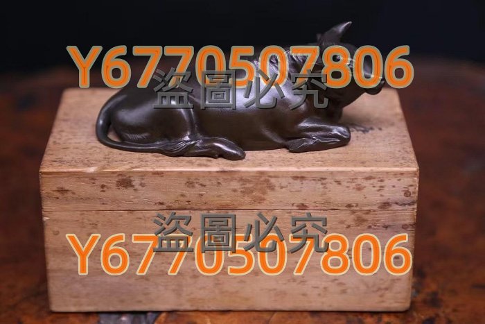 明治時代金工名家山本純民作《唐銅制臥牛銅像席鎮文鎮》 日本回流古董