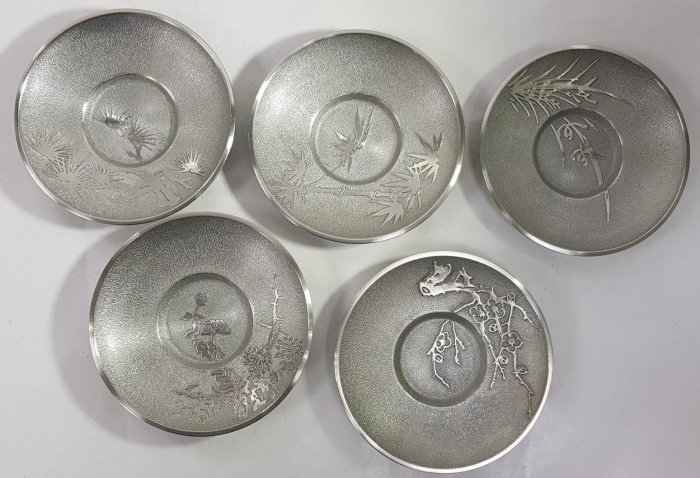 【未使用品】こぼし　純錫　鍛栄造　梹錫　廣秀刻 　茶こぼし 新光金属 建水 純銅製 燕市 銅 茶器 高級 茶こぼし 水こぼし