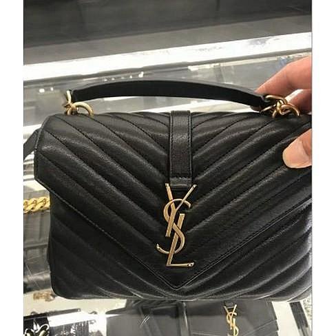 專櫃全新正品 YSL Saint Laurent College 黑色 復古金鍊 羊皮學院包 428056現貨