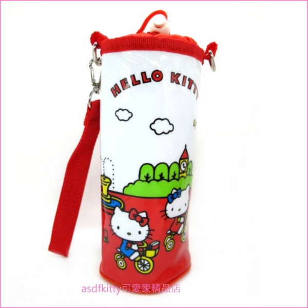 asdfkitty*KITTY騎腳踏車保冷水壺袋/水壺套-附背帶-可斜背-不滴水-日本正版商品