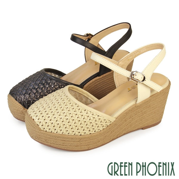 女 楔型涼鞋 厚底涼鞋 真皮 透氣 輕量 編織【GREEN PHOENIX 波兒德】U11-22261