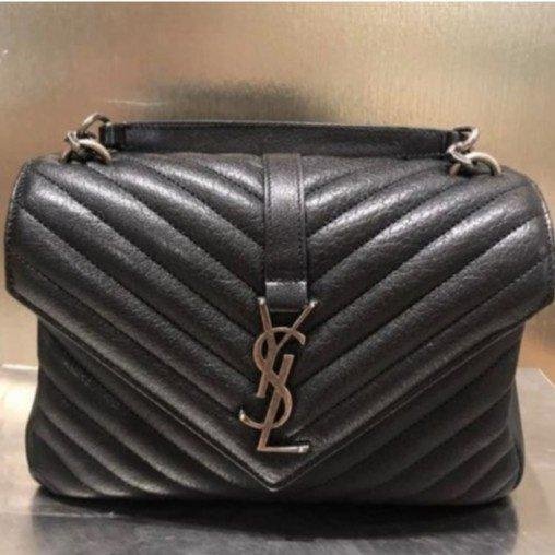 YSL Saint Laurent 中款 黑色 金扣銀扣 學院包 斜背包 肩背包 側背包