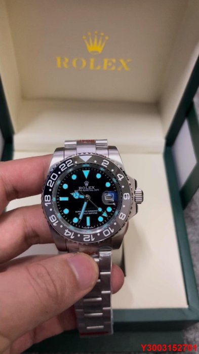 冰寶藍夜光勞力士格林尼+黑盤皮蛋圈+鋼帶款+全自動機械+高清防刮藍寶石鏡+陶瓷圈口可轉