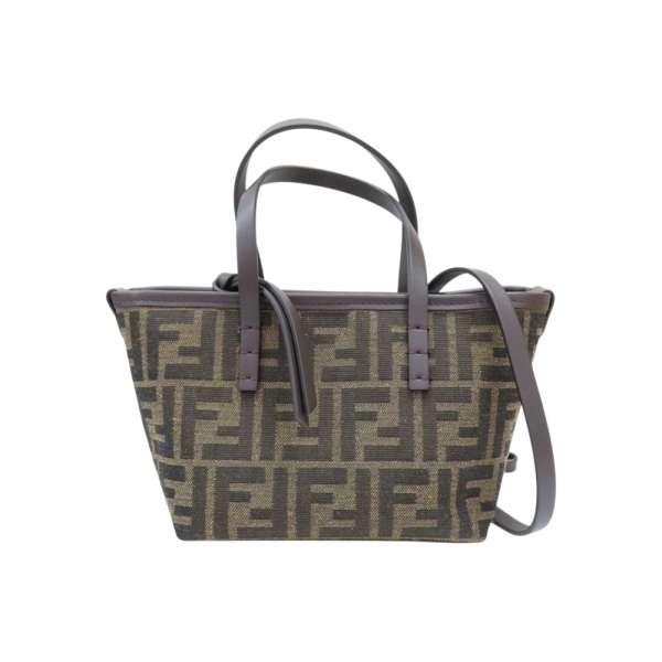 FENDI 芬迪 Mini Roll 兩用包 棕色 帆布 牛皮 8BS096 【二手名牌BRAND OFF】