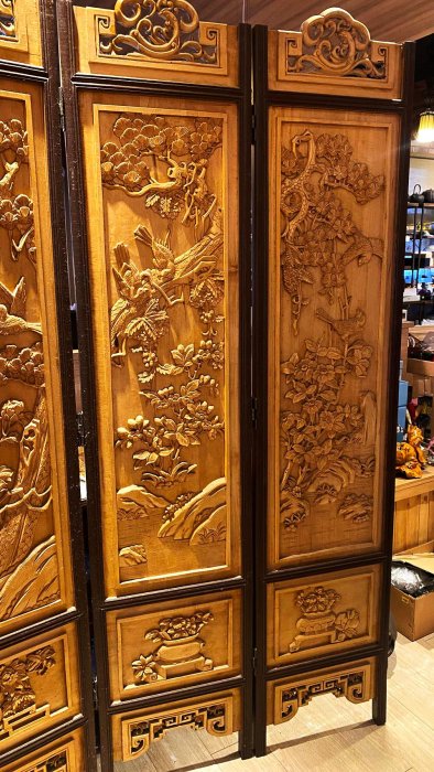 桑園の】大型古家具245公分實木屏風純手工比翼雙飛燕子花鳥圖一扇兩面