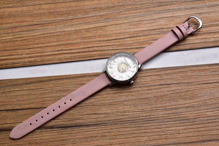 100％原廠英倫 Olivia Burton OB 3D雛菊錶盤 銀色錶框 牛皮 粉色錶帶 女款手錶