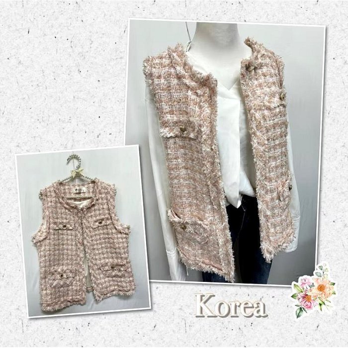 ￼🎀二手極新🎀正韓yard story 嫩粉色小香風百搭背心AWC0046