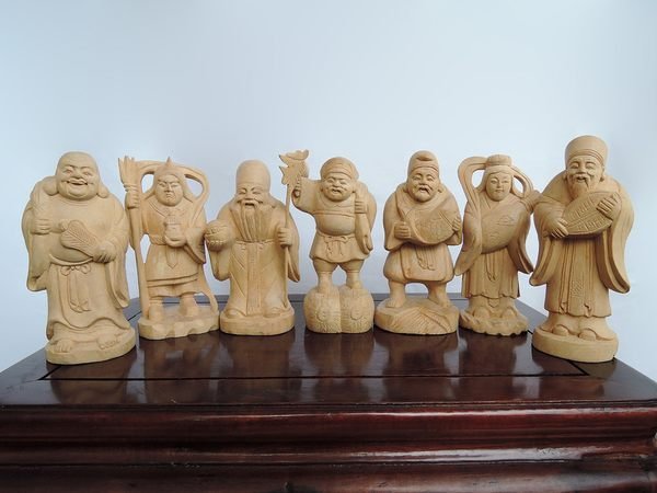 九天坊─藝雕品】＊黃楊木雕─日本七福神(老件,免運)＊FA216 | Yahoo拍賣