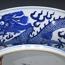 清光緒青花雙龍戲珠龍紋盤，尺寸直徑34公分，（處北京嘉德拍賣附證書