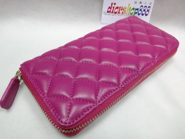 ＊迪奧小店＊BONNIE羊皮拉鍊長夾／菱格時尚經典不敗／風琴式~超多夾層~桃／勁爆特價!