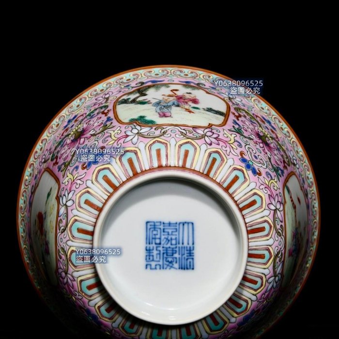 清嘉慶粉彩嬰戲圖茶圓，高6.9cm口徑11cm，編號42 粉彩琺瑯彩青花【古雲