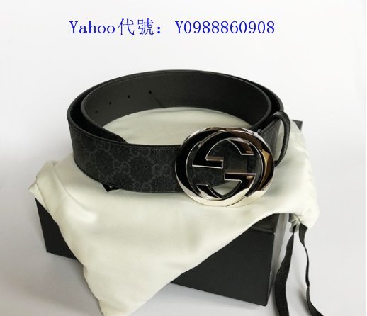 里昂二手正品  GUCCI logo PVC 皮帶 黑色 411924 90公分 現貨