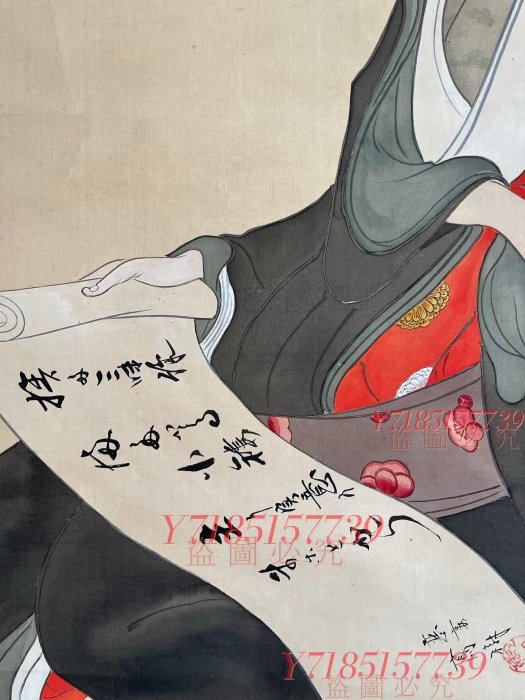 中国近時代の古本　絵冊　書籍　肉筆絵　激安骨董品 DE246C9-2 日本近代美人讀書圖，肉筆浮世繪，絹本綾裱，骨質軸頭古玩老物件