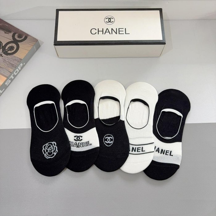 配包裝（一盒5雙）CHANEL（香奈兒） 新款船襪！經典字母同步襪子 大牌出街，潮人必備 NO26299