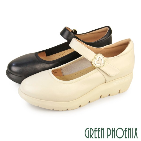 女 跟鞋 包鞋 便鞋 瑪莉珍 厚底 沾黏式 全真皮 櫃姐 OL 通勤 【GREEN PHOENIX 波兒德】U11-26985