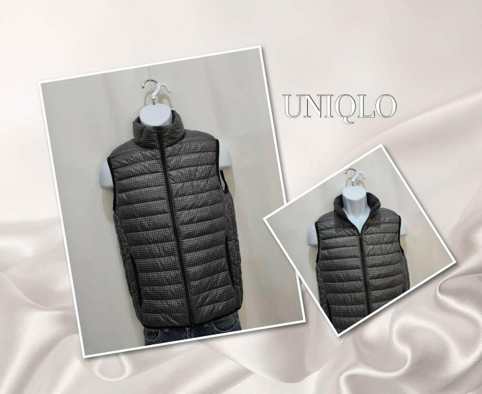 ☀️二手衣倉☀️UNIQLO男款 千鳥格紋輕羽絨背心S號AA00175