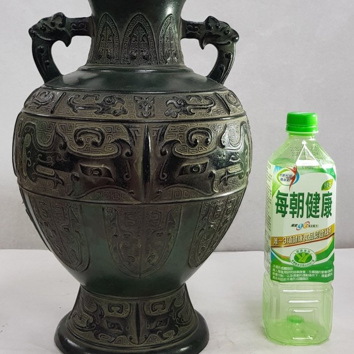 日本古漾】403101 日本名家在銘饕餮紋銅製青銅大型花瓶附箱高約35cm