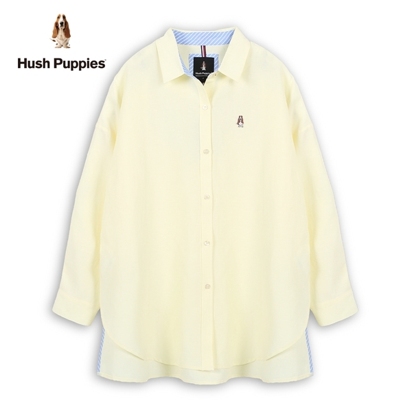 Hush Puppies 襯衫 女裝素色刺繡小狗寬版長袖襯衫