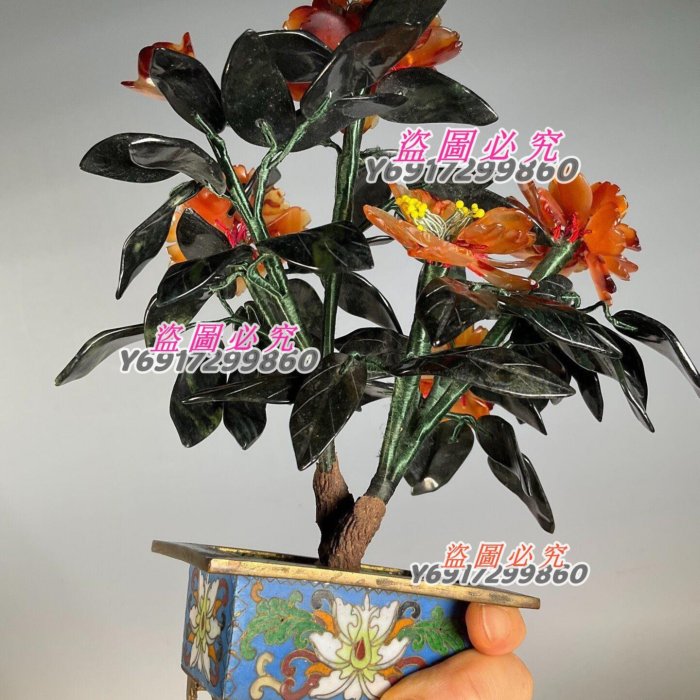 1500 創匯時期景泰藍玉石盆景品相如圖描述高21厘米【二手】1938