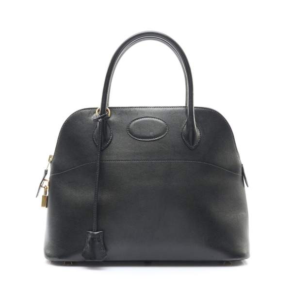 HERMES 愛馬仕 BOLIDE 31 Veau Gulliver牛皮 柏莉包 黑色 金釦 〇X刻 手提包 (缺背帶) 【二手名牌BRAND OFF】