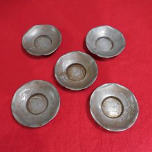 古錫 大型茶托 龍閣陳永高老店 唐物 梅型 ５客 古美術 北溟居古美術】日本茶道具錫