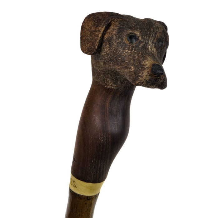 【流】古美術品 骨犬彫刻持手傘入 杖 JC712