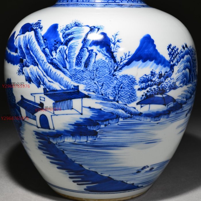 中国 大清乾隆年製款 青花 山水人物文 八角面取瓶 M R7289B 中国 大清