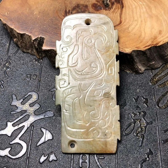二手]珍藏級古玩文玩老貨和田白玉籽料銅沁玄鳥紋玉圭流行西周包漿醇厚