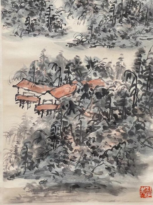 林散之＃山水＃楊仁凱題跋＃尺對開＃國畫＃純手繪作品＃手工裝裱