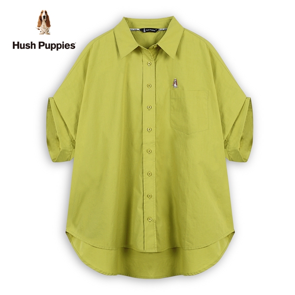 Hush Puppies 襯衫 女裝素色袖反摺刺繡小狗寬版襯衫
