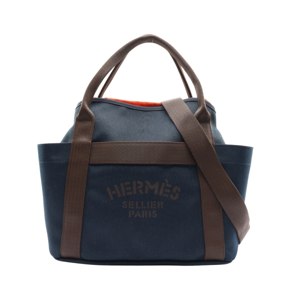 HERMES 愛馬仕 騎士裝備 收納 兩用包 海軍藍 帆布 D刻 【二手名牌BRAND OFF】