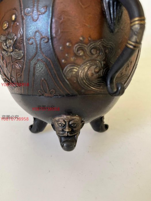 可議價日本高岡銅器銅香爐，大峰作香薰爐，精美金工設計，雄鷹展翅