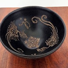 非比尋常｝== 中國古董瓷器！宋吉州窯黑釉剪紙貼花鳳紋碗