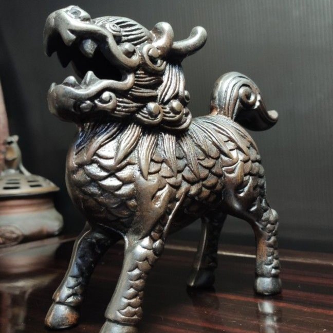 早期収集 黄銅製 神獣麒麟型 文鎮 文房具 辟邪 風水賞物