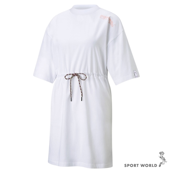 Puma 女裝 短袖長版上衣 連身裙 修身 純棉 白歐規【運動世界】59970402
