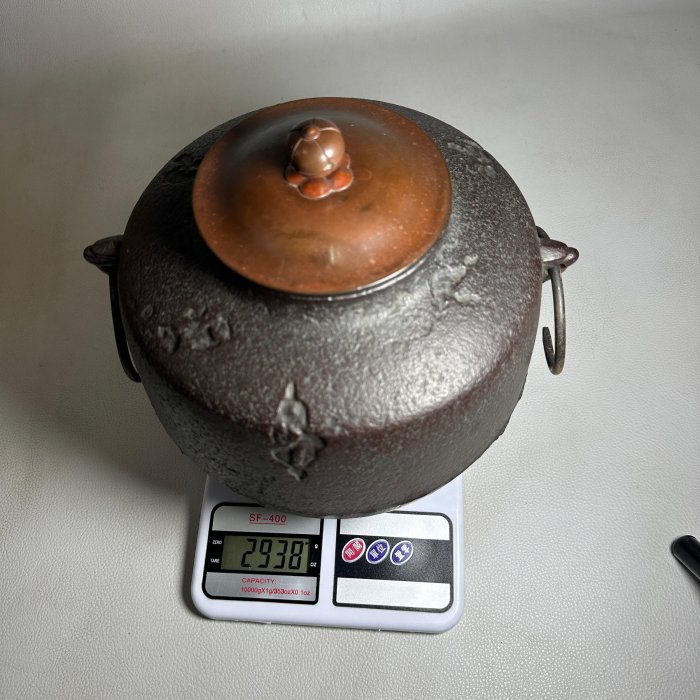 古玩輕鬆拍】老日本人間國寶名釜師高橋敬典作銅蓋阿彌陀釜茶釜/鐵釜附