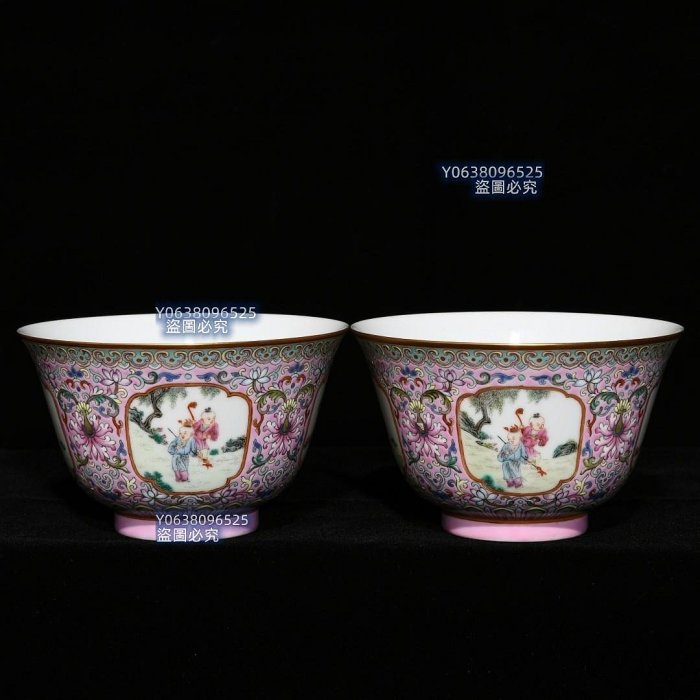 清嘉慶粉彩嬰戲圖茶圓，高6.9cm口徑11cm，編號42 粉彩琺瑯彩青花【古雲