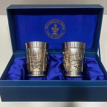 馬來西亞獅子錫器金箔包金錫杯一對水杯酒杯未使用過| Yahoo拍賣