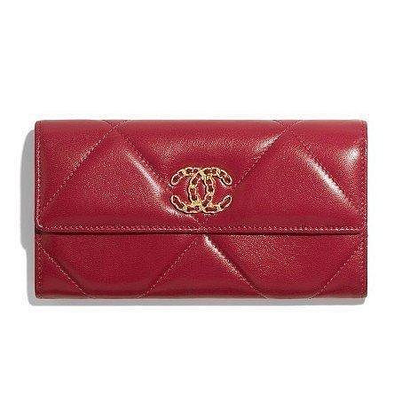 CHANEL AP0955 19 口蓋 長夾 羊皮 金扣 錢包 紅色現貨