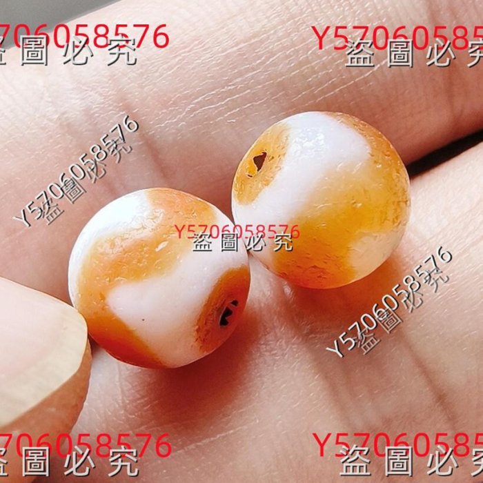 天珠【虎牙天珠佩珠】小虎牙圓珠天珠，橘紅虎牙配珠腰珠，滿風化，小