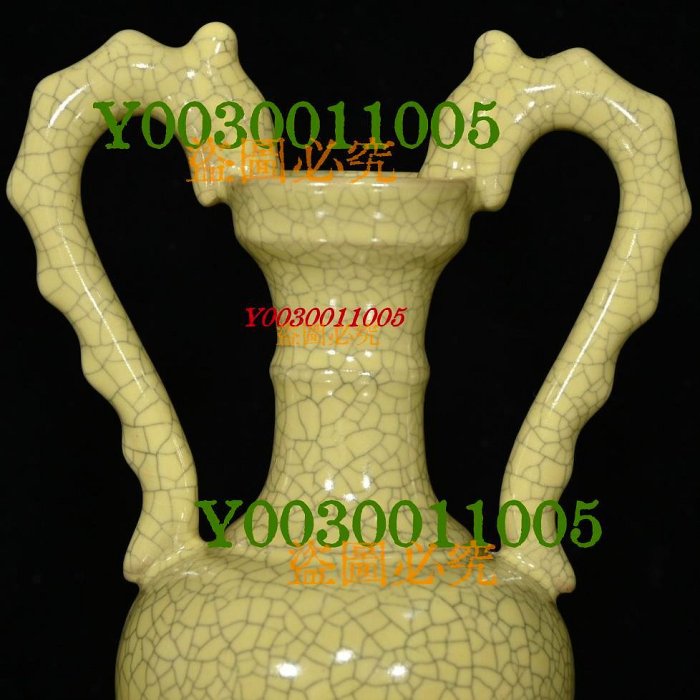 中国陶磁器　汝窯　双耳瓶 宋代汝窯開片雙耳瓶（18×11.5cm）80115 瓷器汝窯賞瓶【華夏尋寶