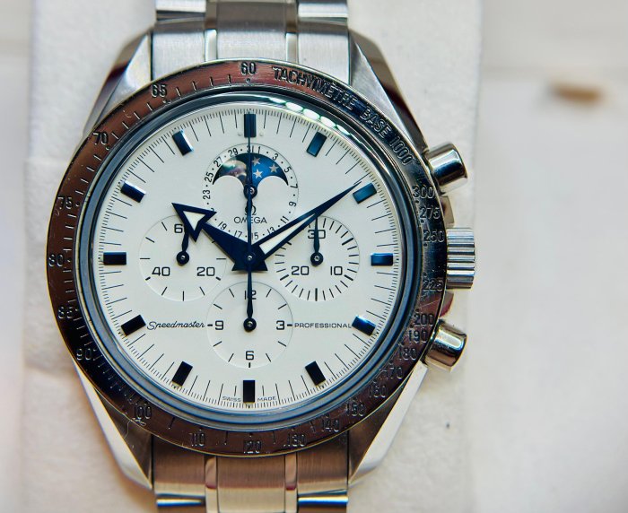 ~路米名品~ 絕版 OMEGA Speedmaster 3575.20 歐米茄 超霸 登月 18K白金錶圈 42mm 月相盈虧 1866手動上鏈