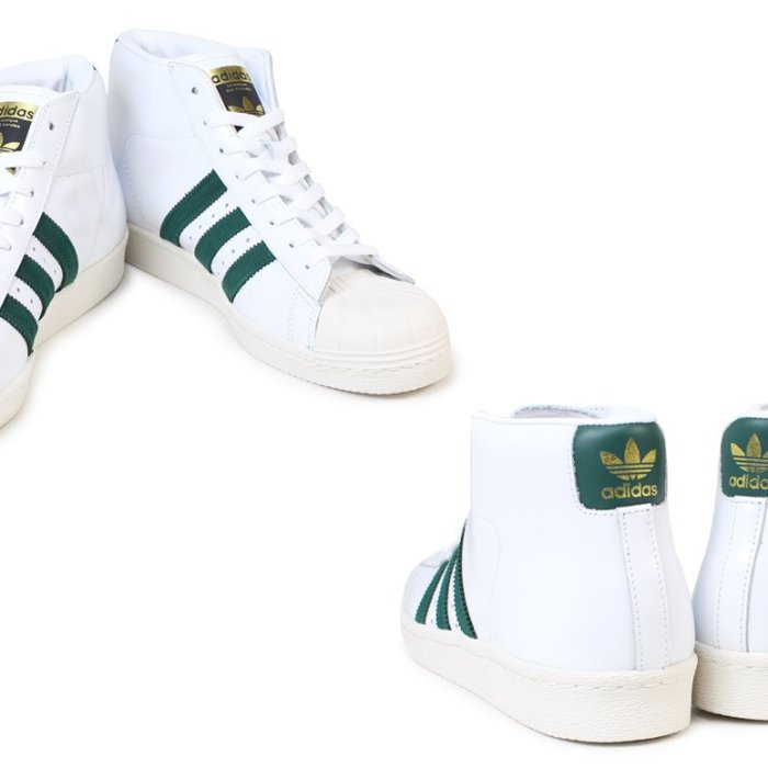 CodE= ADIDAS ORIGINALS PRO MODEL 80S 金標高筒皮革(白綠)BB2248 男女 