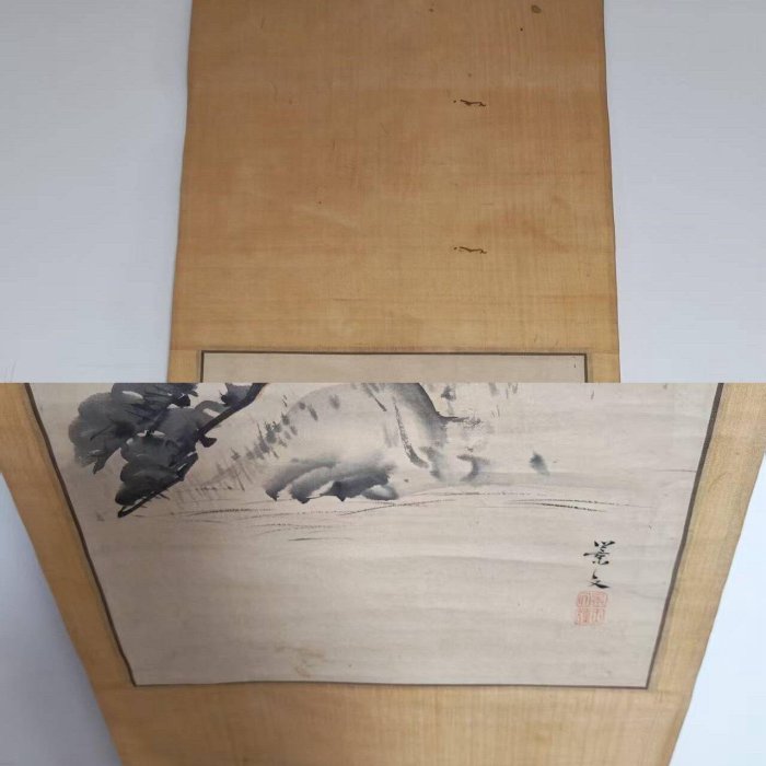 松村景文（1779 - 1843）山水圖手繪古筆茶掛南畫日本畫掛軸國畫文人畫