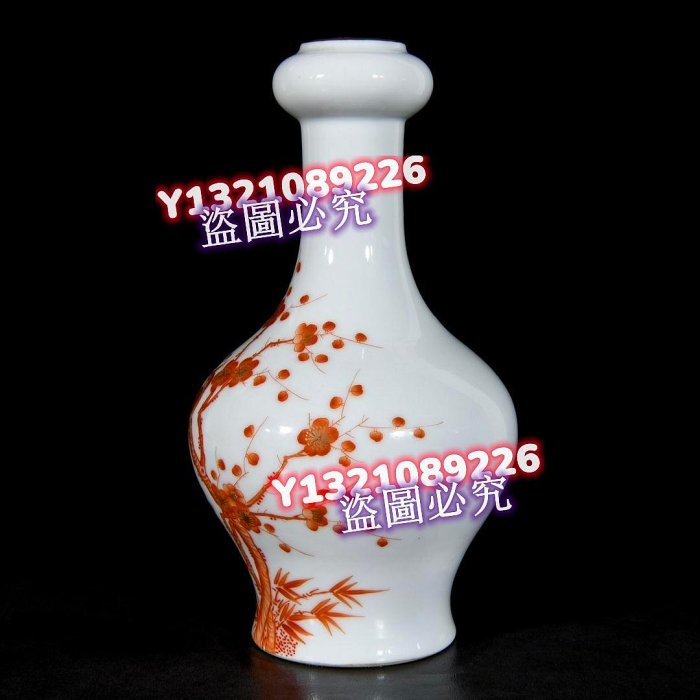 清乾隆礬紅描金花鳥喜上眉梢蒜頭瓶；25x13；8580001938uud 青花五彩斗