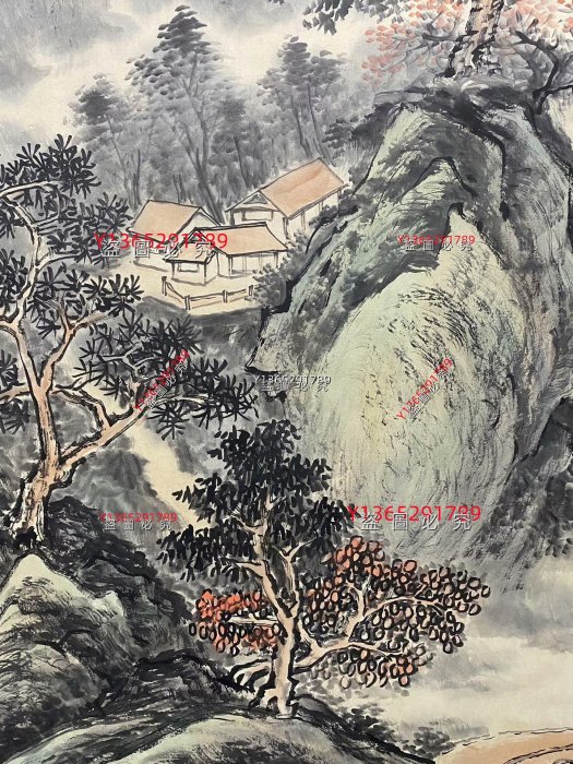 黃賓虹四尺中堂畫兩邊帶題字山水畫手繪畫畫工精細裝裱精美。 材質