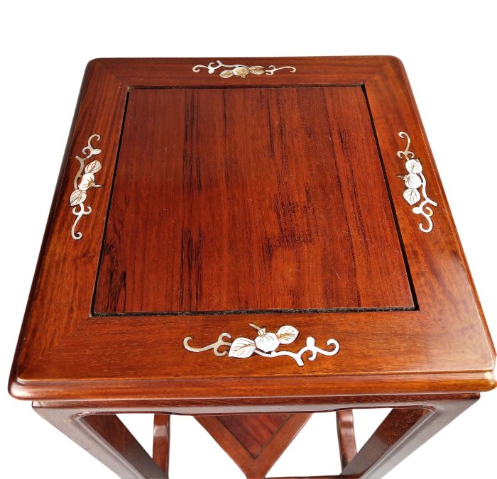 茶道具 古唐木縞黒檀製高足花台 天板花梨玉杢 瘤杢盆栽台 香炉台高さ36.5cm CG156 唐木嵌花梨葡萄杢長方花台・唐木花台・唐木嵌花梨長方